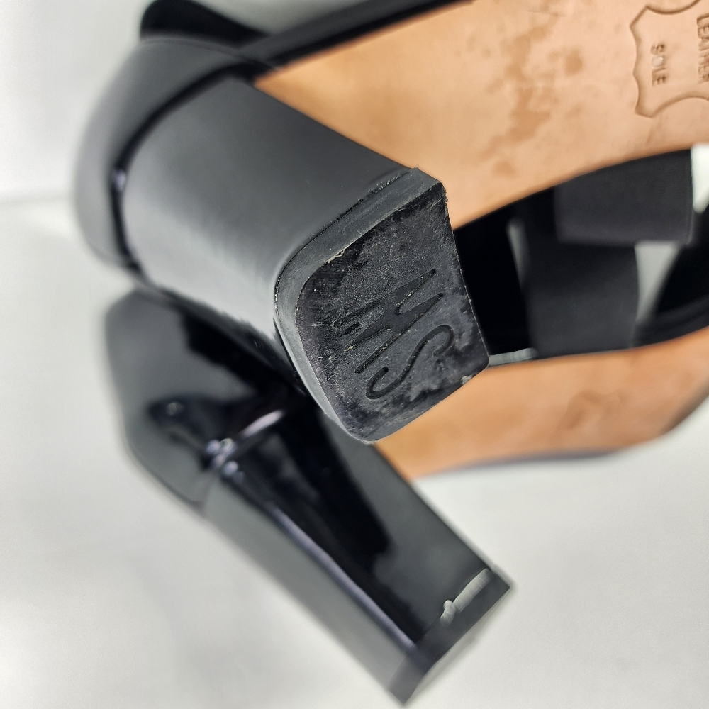 STUART WEITZMAN Midexter Elastic Black Patent Leather High Heel Sandals 7.5m - Picture 10 of 12